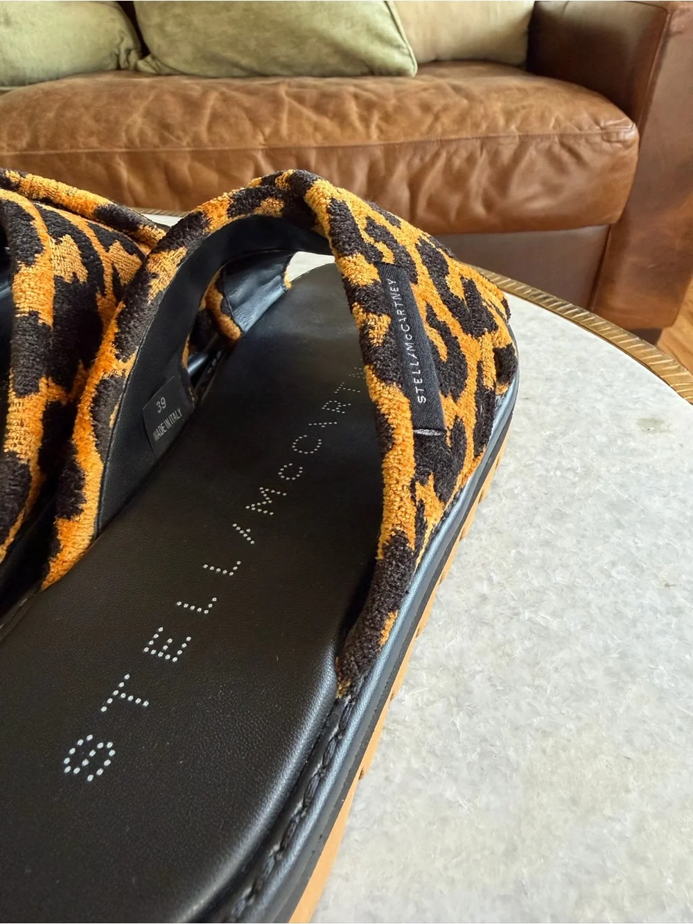 Stella McCartney Leopard Twist Slide Sandals - Black & Brown